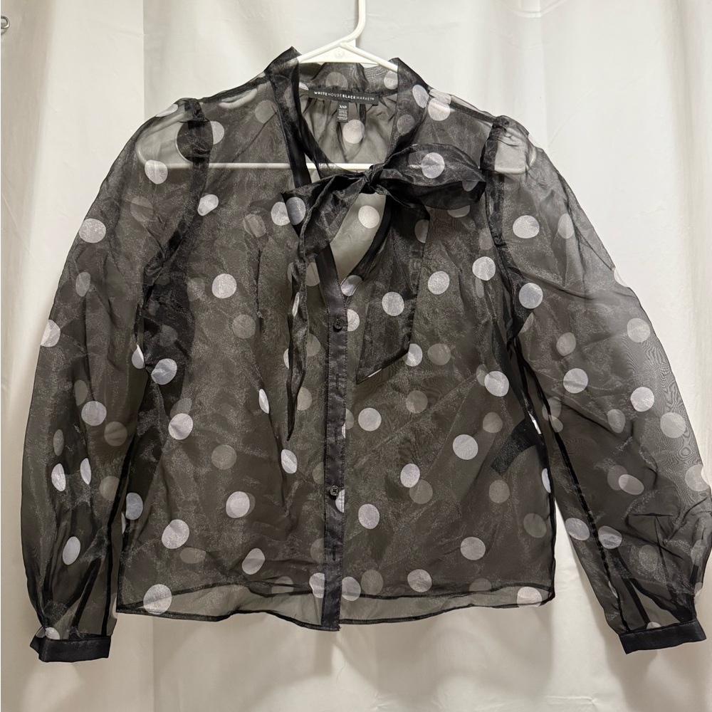 White House Black Market Black and White Sheer Blouse